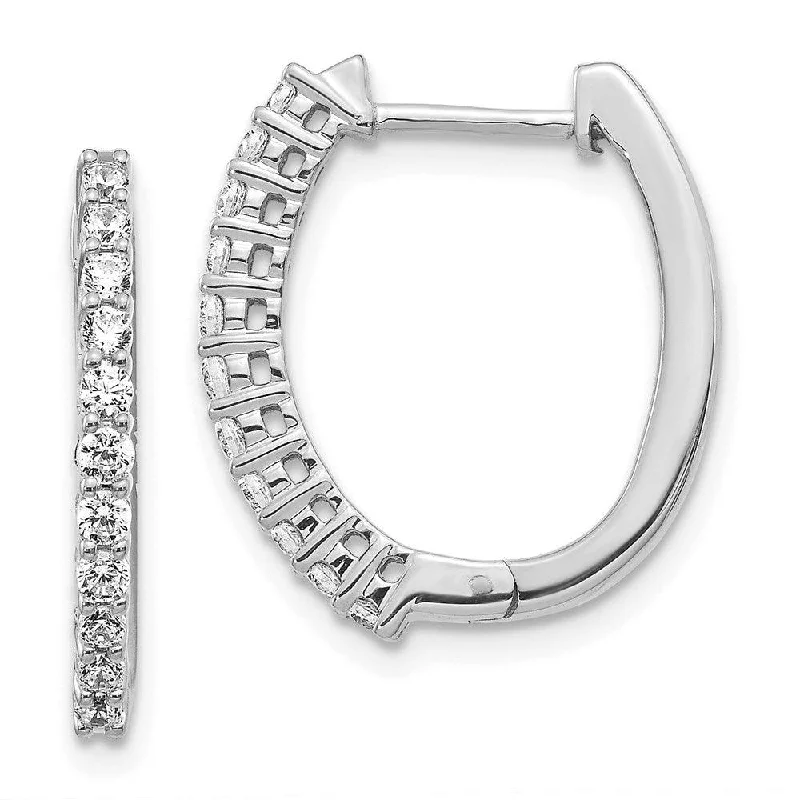 Modern Chain Earrings-14k White Gold Diamond Hinged Hoop Earrings