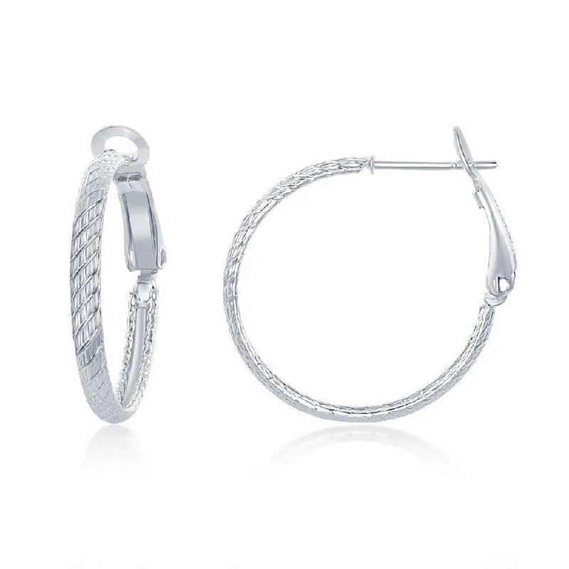 Gemstone Cluster Earrings-Sterling Silver 25mm Diamond-Cut Hoop Earrings