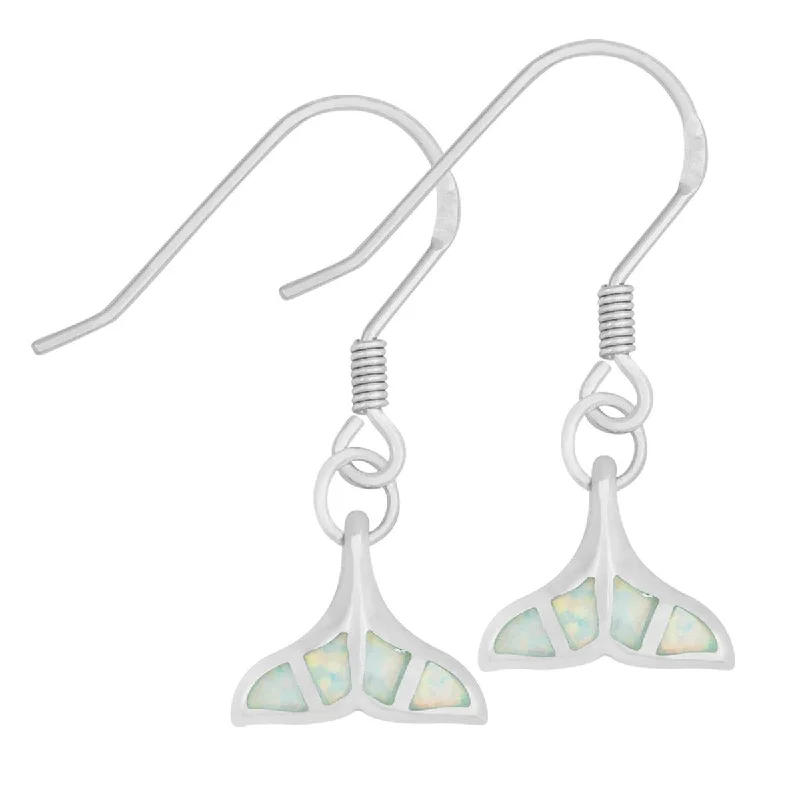 Bridal Earrings Set-Sterling Silver White Inlay Opal Whale Tail Earrings