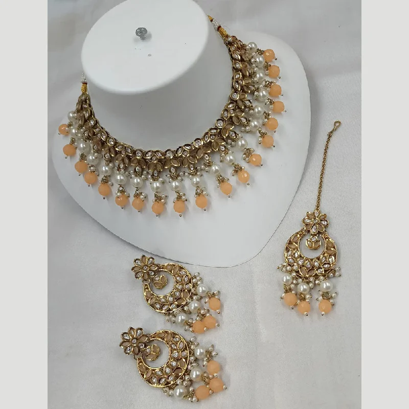 Simple Bar Pendant Necklace-Padmawati Bangles Gold Plated Polki Kundan Stone And Pearls Necklace Set