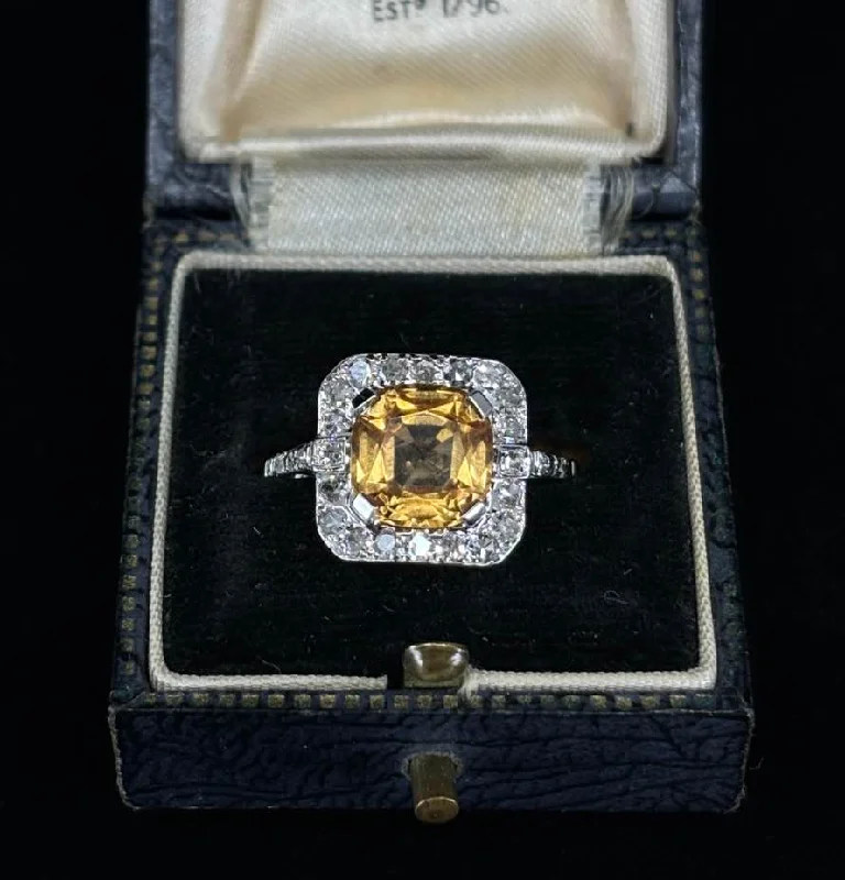 Custom Stone Ring-1930s Vintage Imperial Topaz and Diamond Cluster Ring