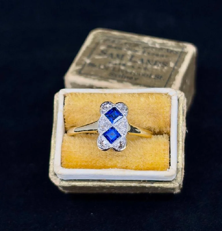 Personalized Wedding Ring-Antique 1920s Art Deco Sapphire and Diamond Ring