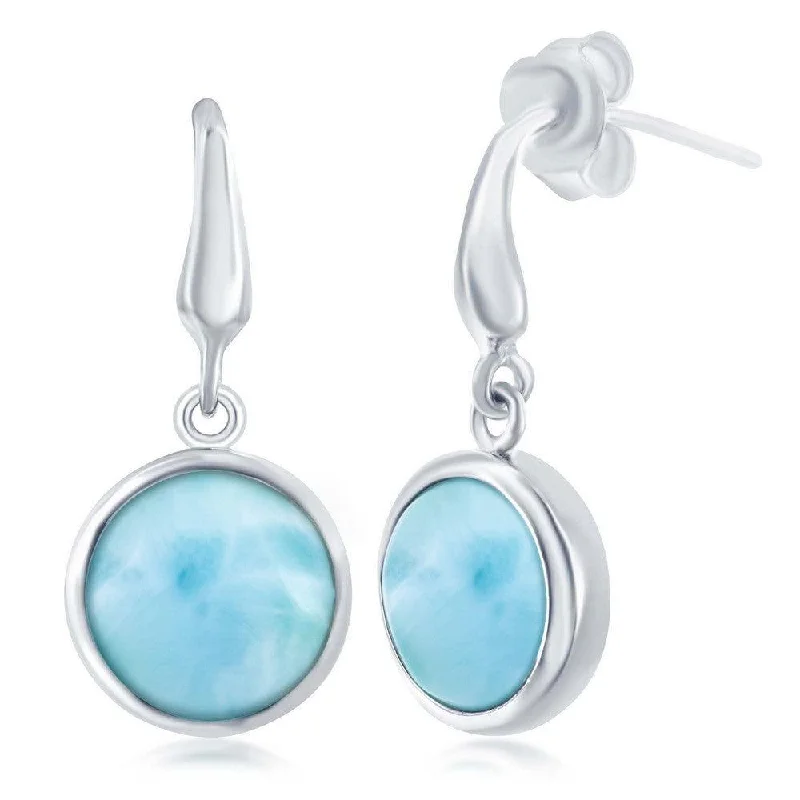 Fashionable Hoop Earrings-Sterling Silver Round Larimar Earrings