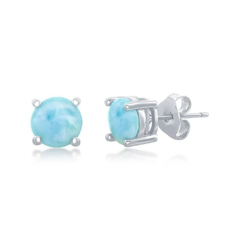 Classic Gold Earrings-Sterling Silver 6mm Larimar Stud Earrings