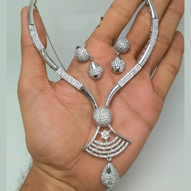 Double Layer Necklace-Manisha Jewellery Silver Plated Austrian Stone Necklace Set