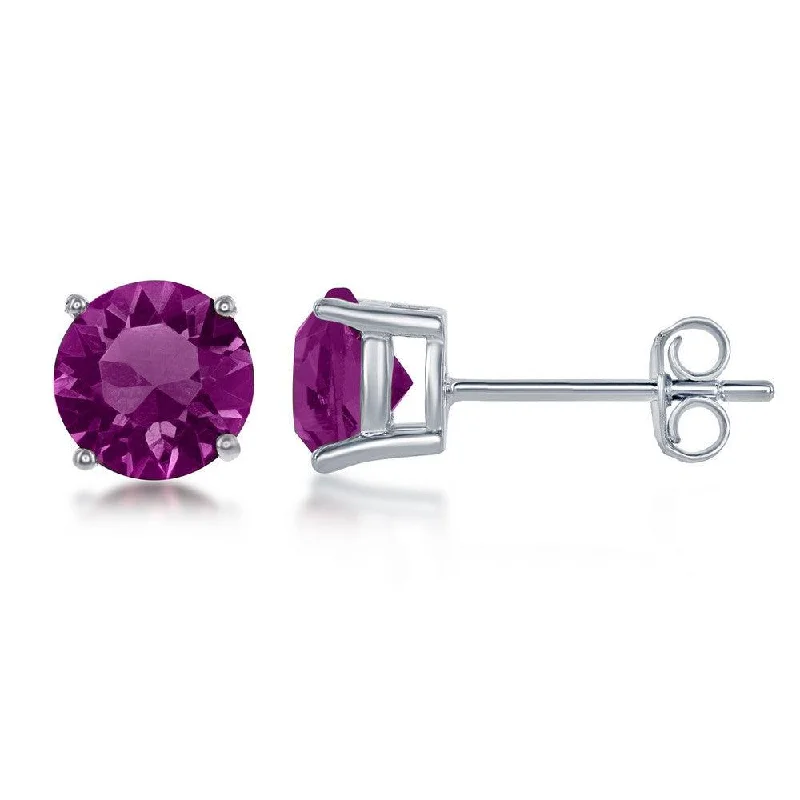 Small Stud Earrings-Sterling Silver 6mm Purple Amethyst Stud Earrings