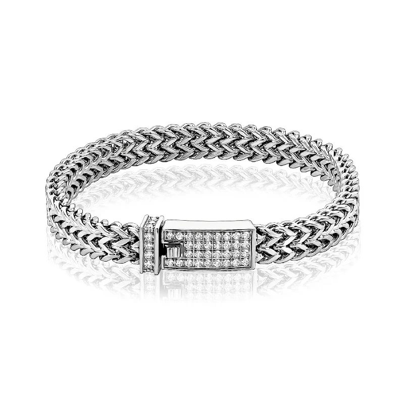 Elegant Tennis Bracelets-A.R.Z Men's  Steel Double Franco Link 8.5" Bracelet