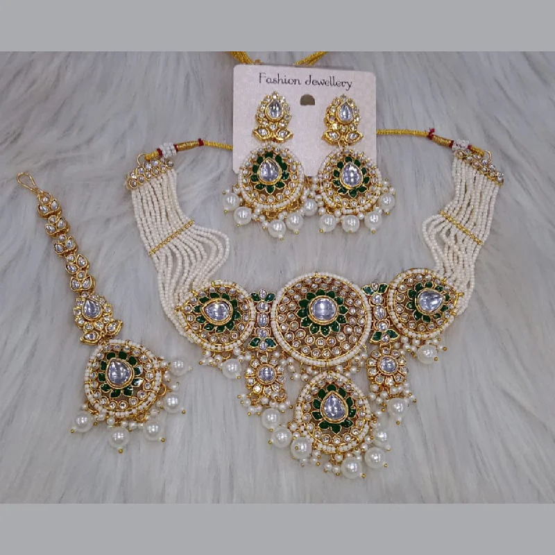 Custom Crystal Necklace-SNERA  Gold Plated Kundan Stone And Pearl Necklace Set