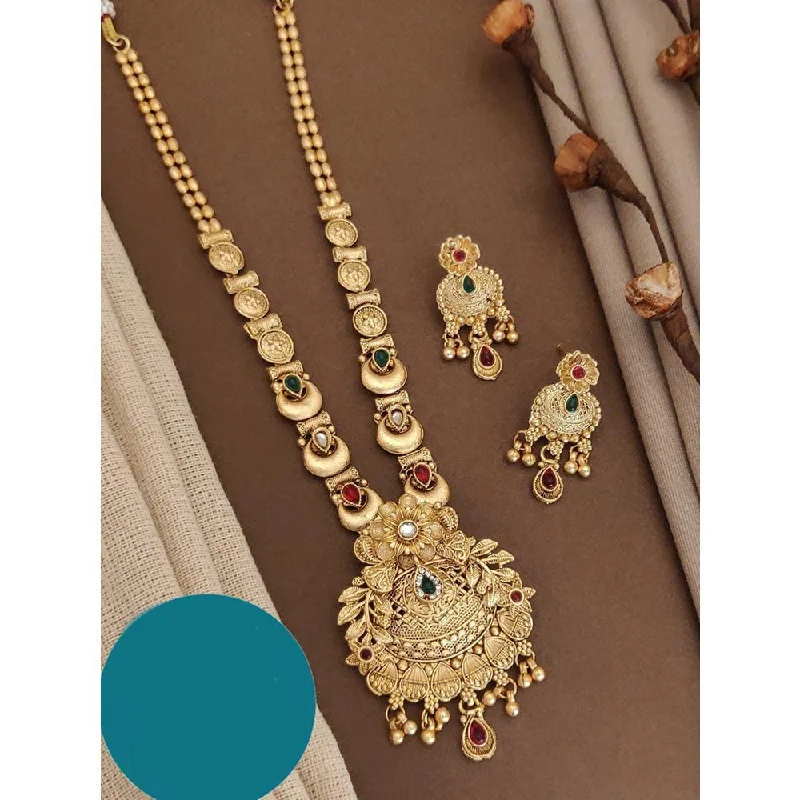 Unique Heart Necklace-Akruti Collection Gold Plated Kundan Long Necklace Set