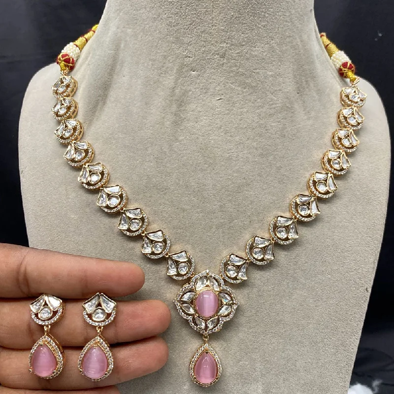 Custom Crystal Necklace-Royal Kundan Jewellery Gold Plated Polki Kundan Necklace Set