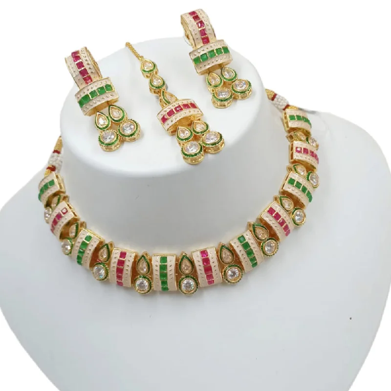 Diamond Necklace for Women-Padmawati Bangles Gold Plated Crystal Stone And Meenakari Choker Necklace Set