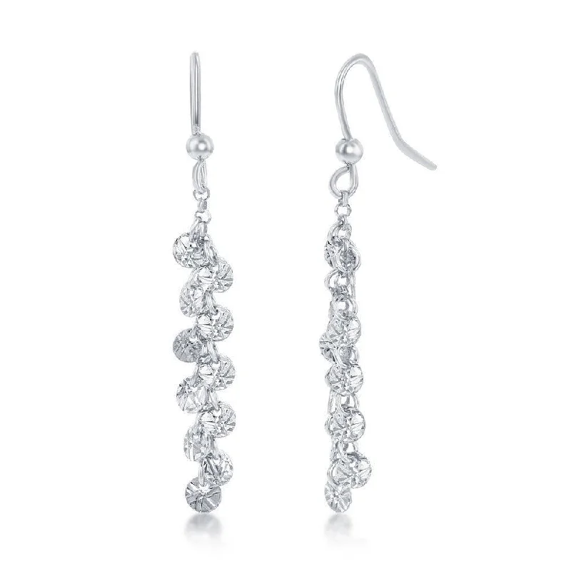 Luxury Gemstone Earrings-Sterling Silver Diamond-Cut Dangling Discs Earrings