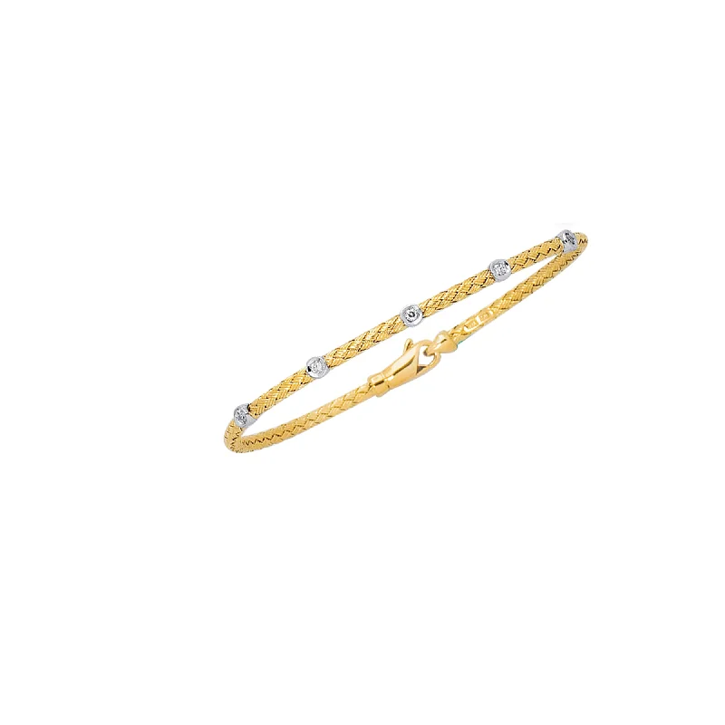 Fashionable Crystal Bracelets-14K Gold .15ct Diamond Station Woven Bangle