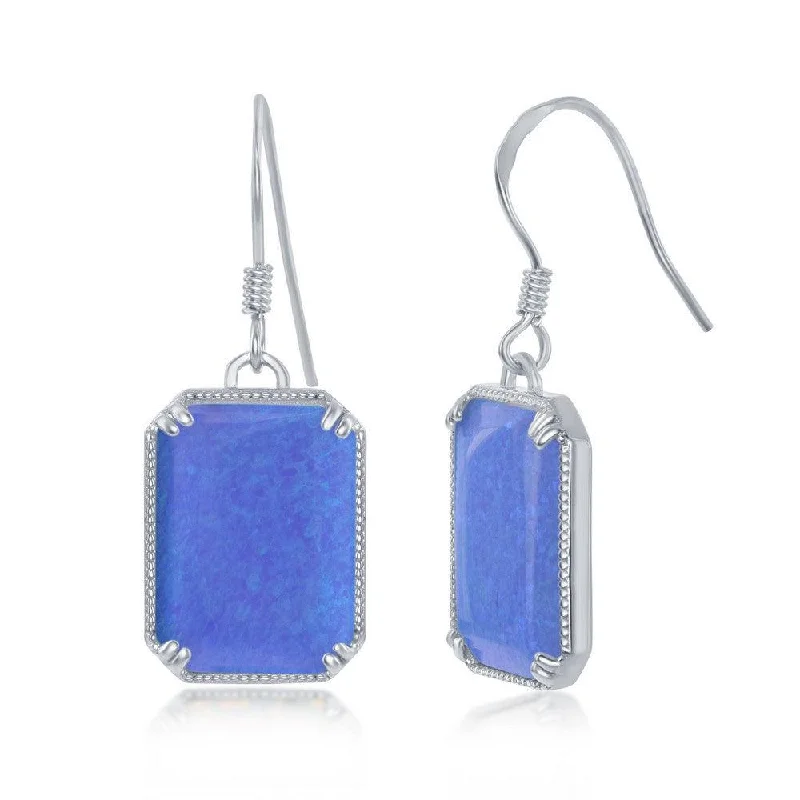 Artistic Pearl Earrings-Sterling Silver Rectangle Blue Opal Beaded Earrings