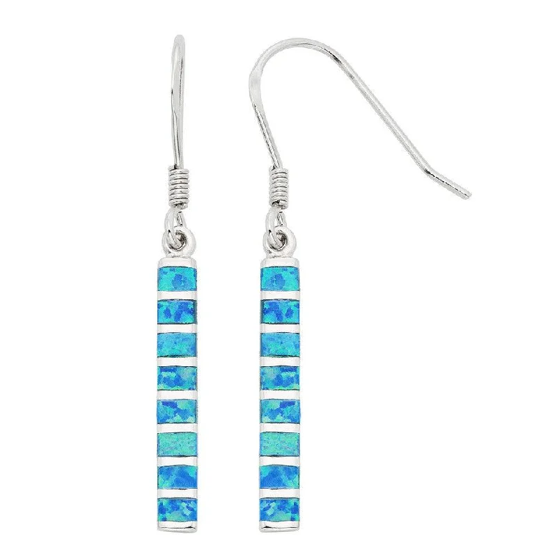 Drop Crystal Earrings-Sterling Silver Blue Inlay Opal Dangling Earrings