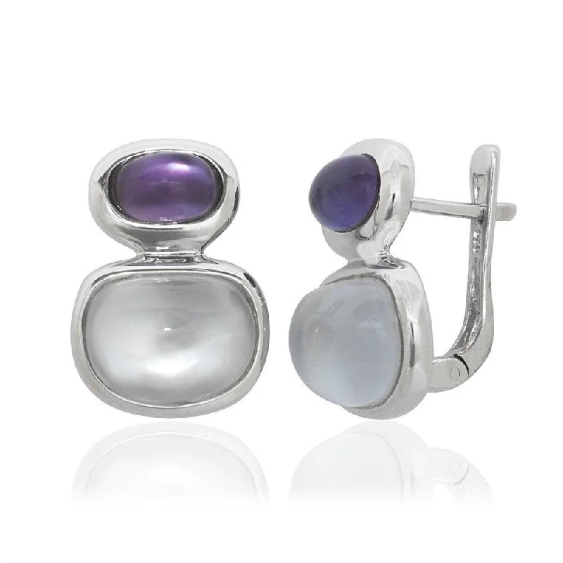 Geometric Drop Earrings-Sterling Silver Doublet MOP and Amethyst Earrings