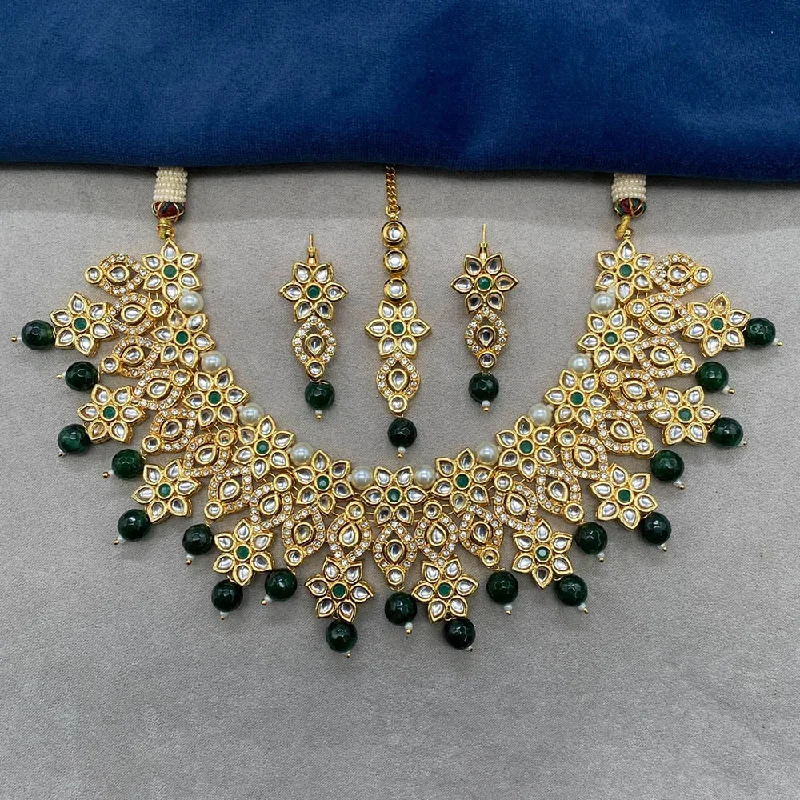 Fashionable Crystal Necklace-Amoliya Jewels Gold Plated Polki Kundan Necklace Set