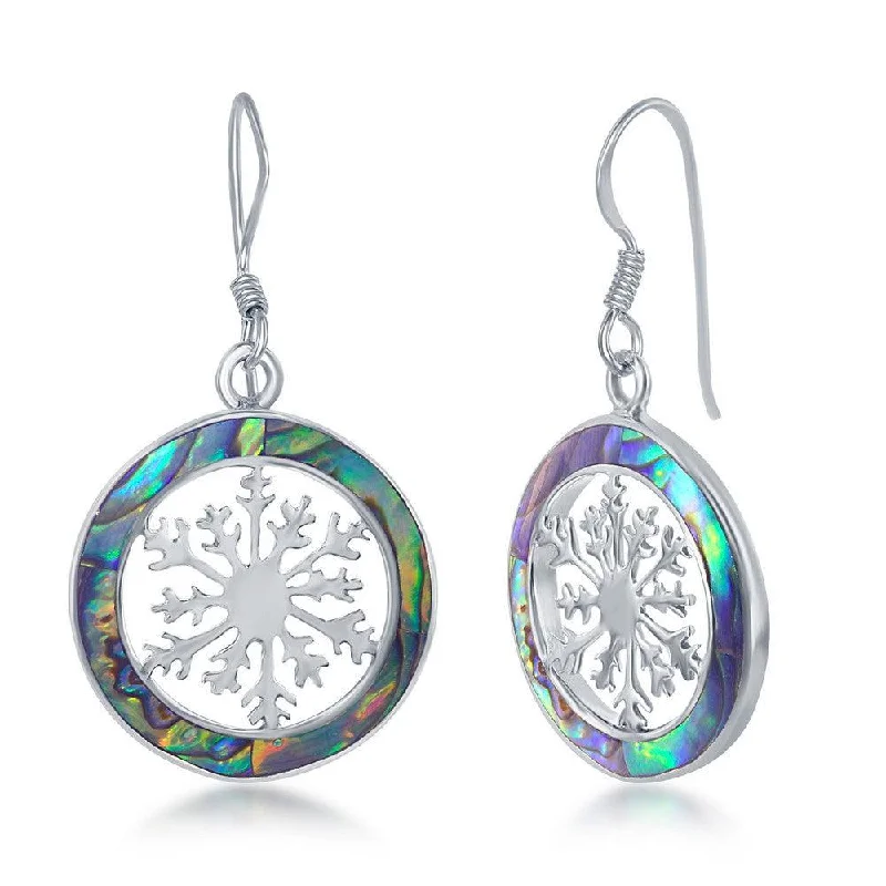 Vintage Inspired Earrings-Sterling Silver Snowflake Round Earrings - Abalone