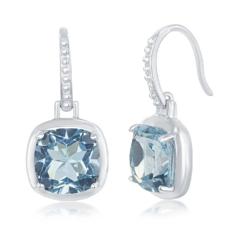 Delicate Diamond Earrings-Sterling Silver Blue Topaz Square Earrings