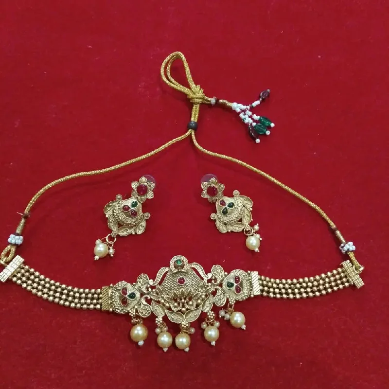 Gold Rope Necklace-Neetu Art Gold Plated Kundan Stone Choker Necklace Set