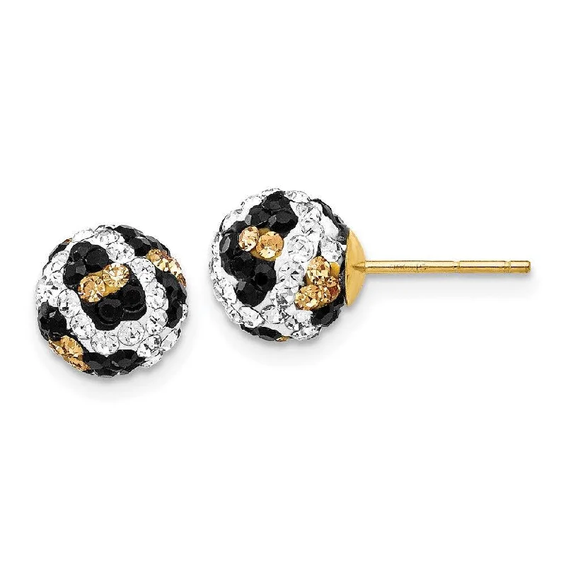 Zodiac Sign Earrings-14k Crystal Leopard White Black Yellow 8mm Post Earrings