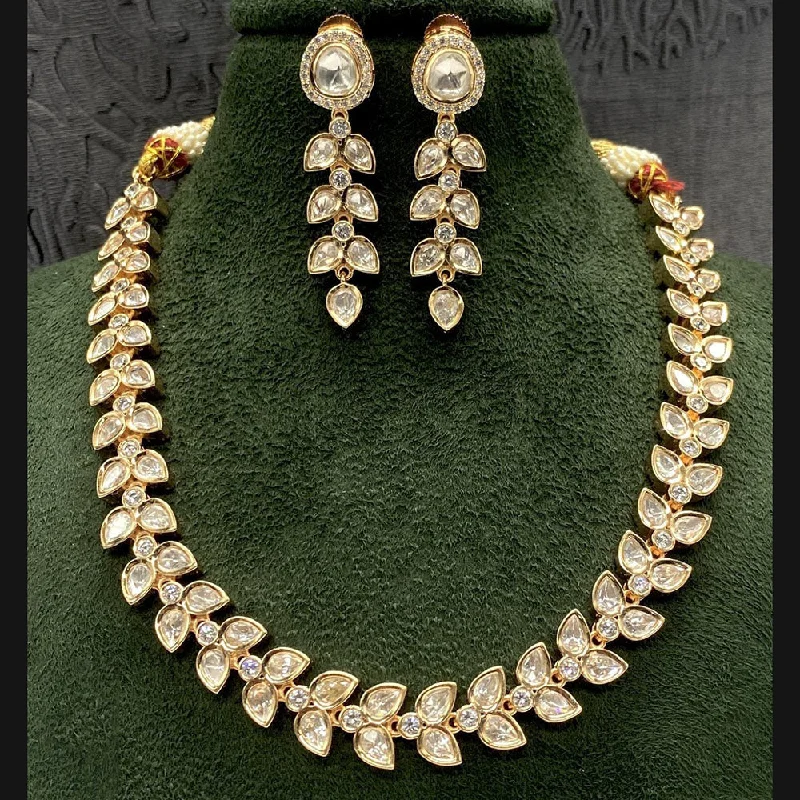 Diamond Necklace for Women-Royal Kundan Jewellery Gold Plated Polki Kundan Necklace Set