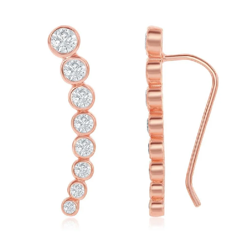 Diamond Drop Earrings-Sterling Silver Rose Gold Climber Style CZ Earrings