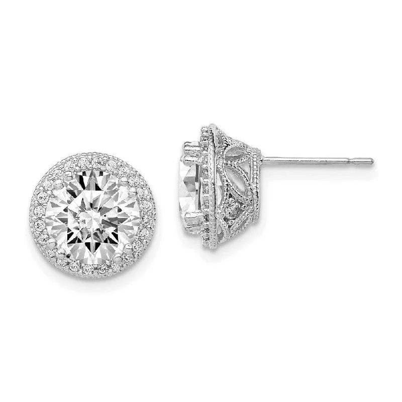 Large Silver Earrings-10K Tiara Collection White Gold Polished CZ Post Earrings