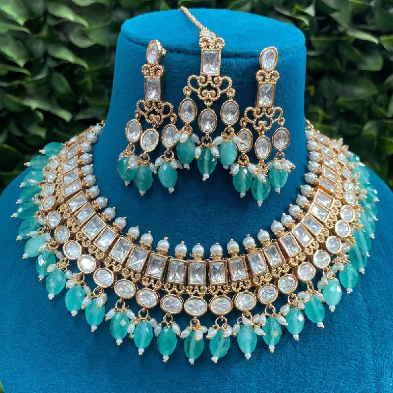 Simple Chain Necklace-Royal Kundan Jewellery Gold Plated Polki Kundan And Pearls Necklace Set