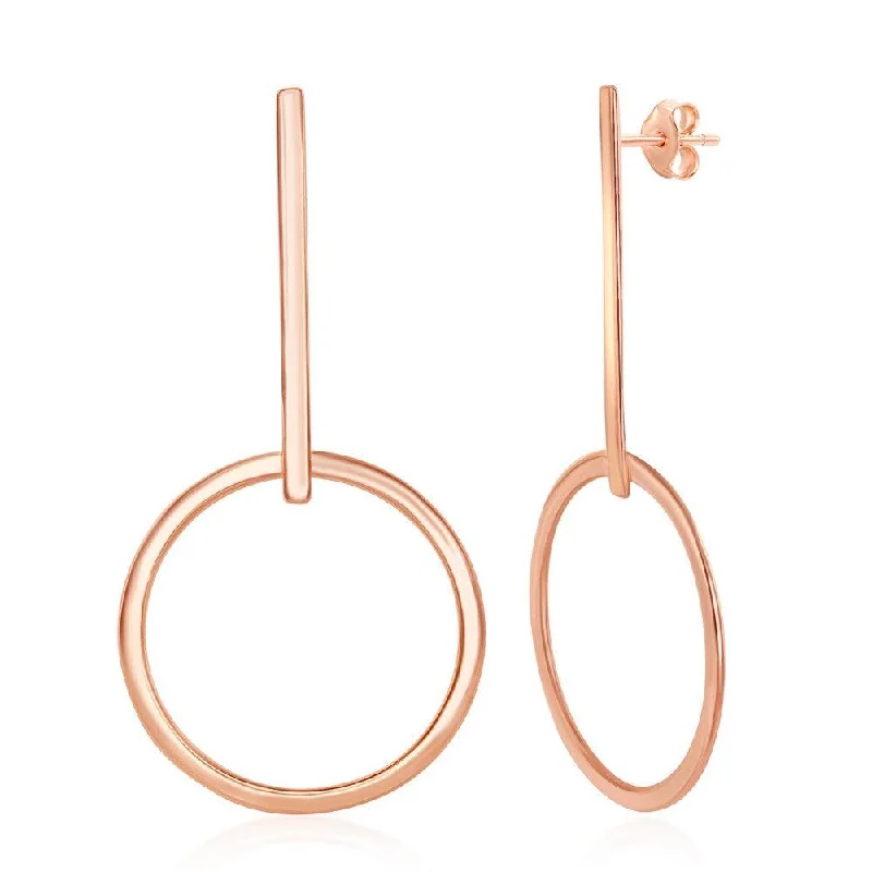 Boho Chic Earrings-Sterling Silver Rose Gold Plated Bar Hoop Earrings