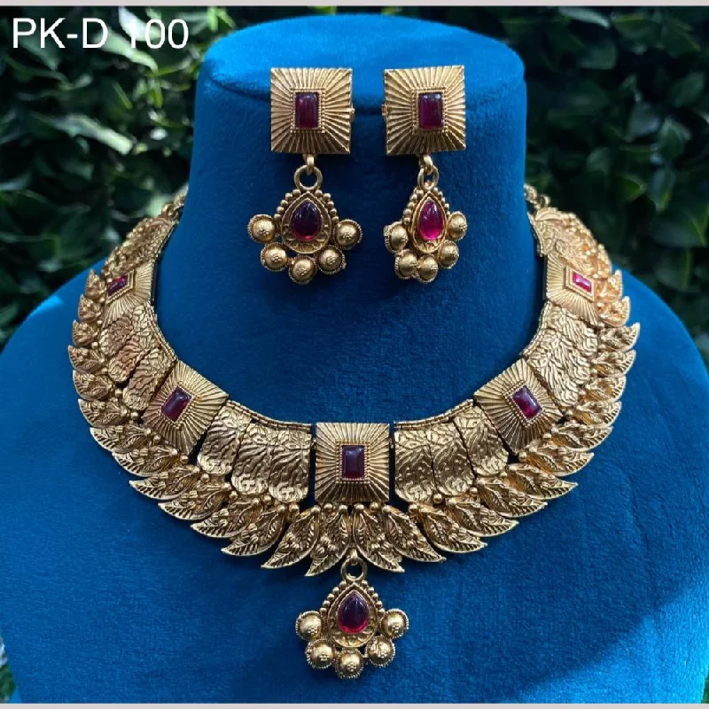 Wedding Bridal Necklace-Amoliya Jewels Gold Plated Pota Stone Necklace Set