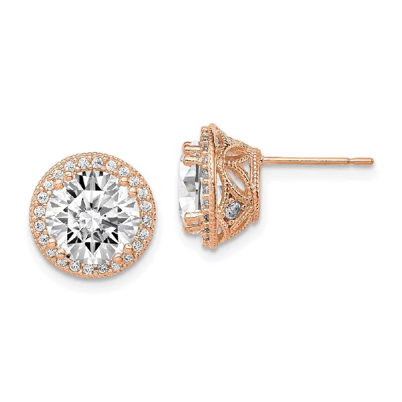 Big Statement Earrings-10K Tiara Collection Rose Gold Polished CZ Post Earrings