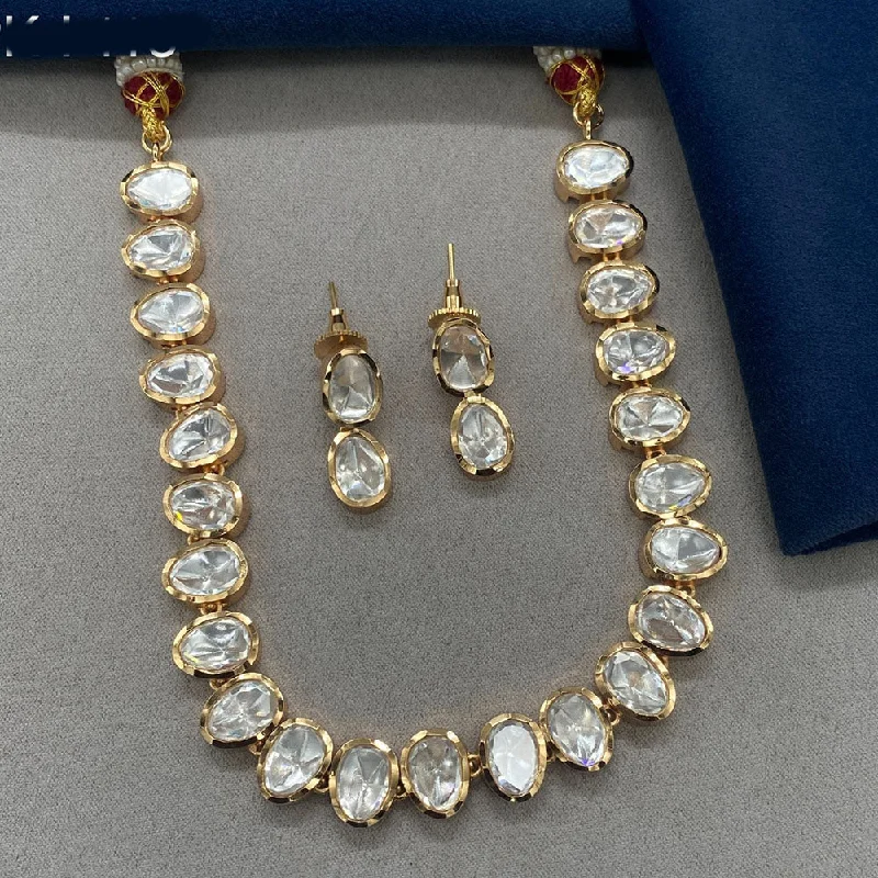 Elegant Diamond Necklace-Royal Kundan Jewellery Gold Plated Polki Kundan Necklace Set