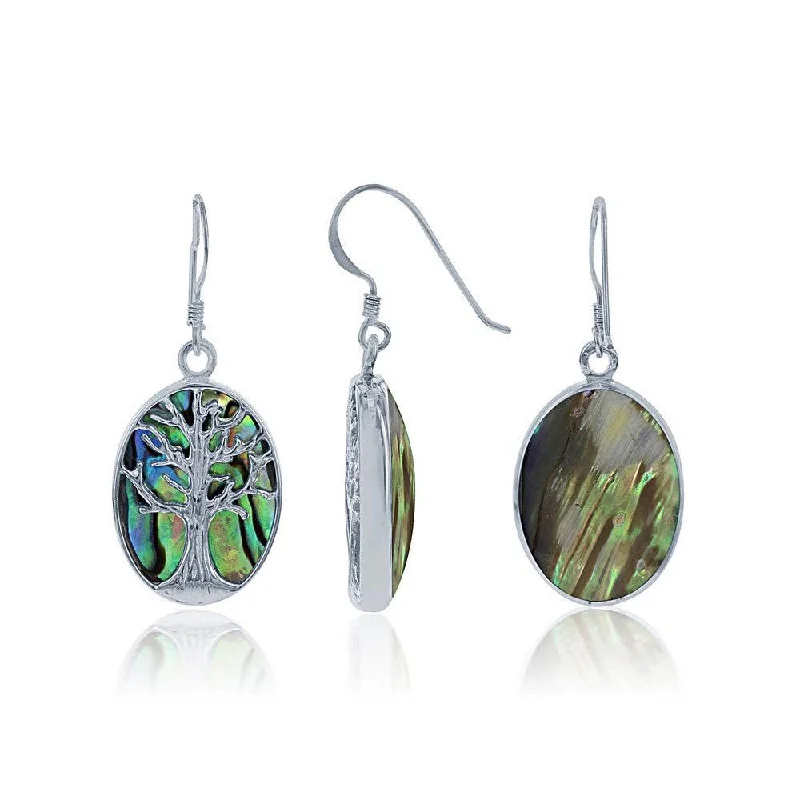 Minimalist Earrings for Everyday-Sterling Silver Large Oval Abalone Tree Earrings