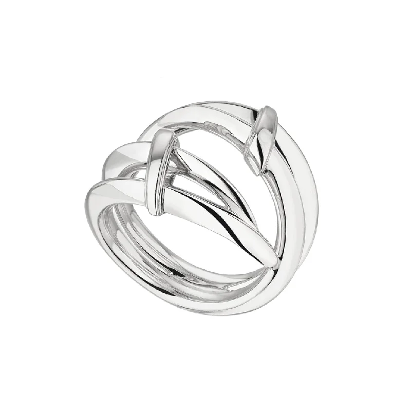 Birthstone Ring for Mom-Sabre Deco Twist Ring - Silver