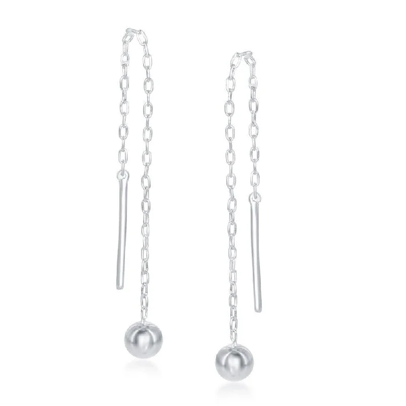 Feather Earrings-Sterling Silver Bar with Bead Chain Threader Earrings