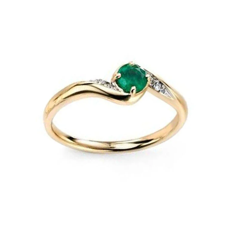 Modern Cocktail Diamond Ring-Pave Diamond & Emerald Swirl Engagement Ring in Yellow Gold