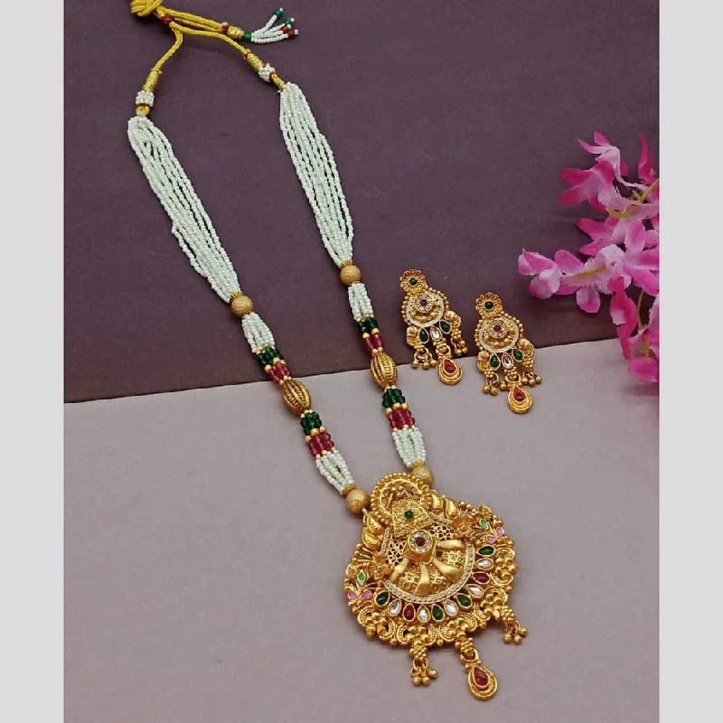 Fashionable Gold Necklace-Sai Fashion Gold Plated Pota Stone Pearl Long Necklace Set