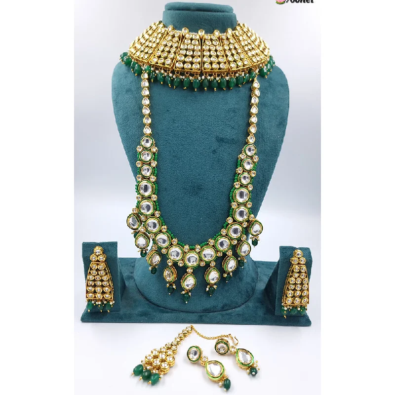 Choker Necklace for Women-JCM Gold Plated Kundan Stone Double Necklace Set