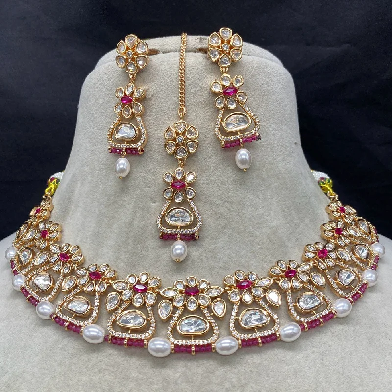 Personalized Gold Necklace-Royal Kundan Jewellery Gold Plated Polki Kundan Necklace Set