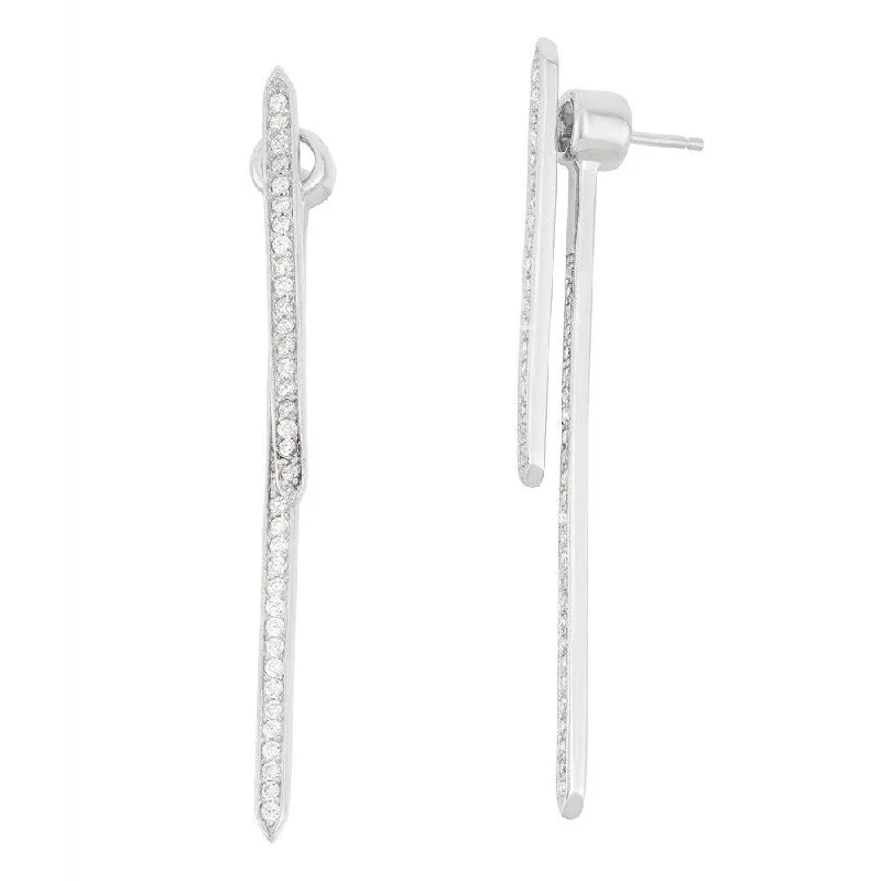 Celestial Star Earrings-Sterling Silver CZ Front and Back Long Bar Earrings