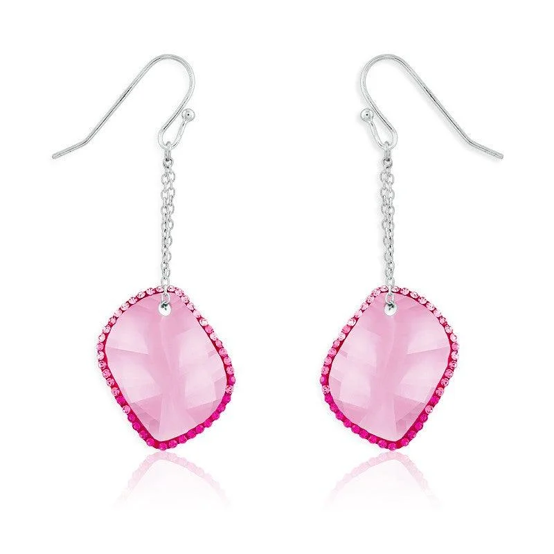 Pear Shaped Earrings-Sterling Silver Pink Crystals Dangling Earrings