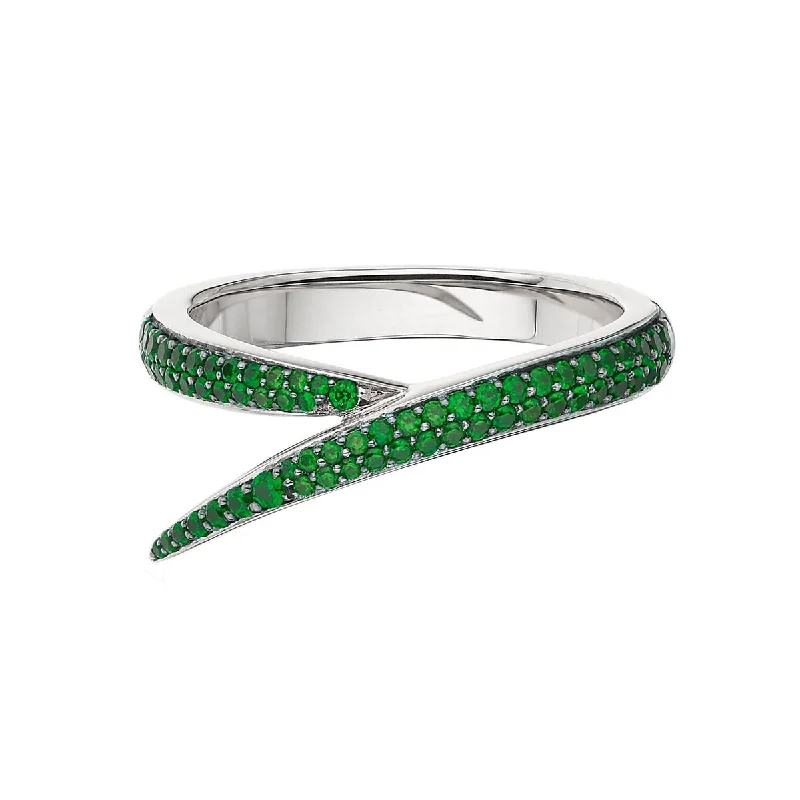 Gold Stacking Rings-Interlocking Single Ring - 18ct White Gold & Green Tsavorite