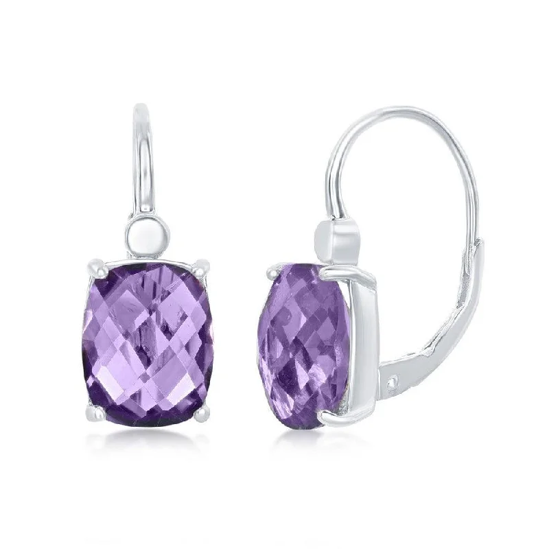 Rose Gold Chain Earrings-Sterling Silver Four-Prong Checkered 5.7cttw Amethyst Earrings