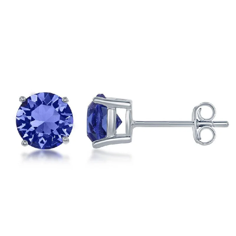 Personalized Birthstone Earrings-Sterling Silver 6mm Blue Sapphire Stud Earrings