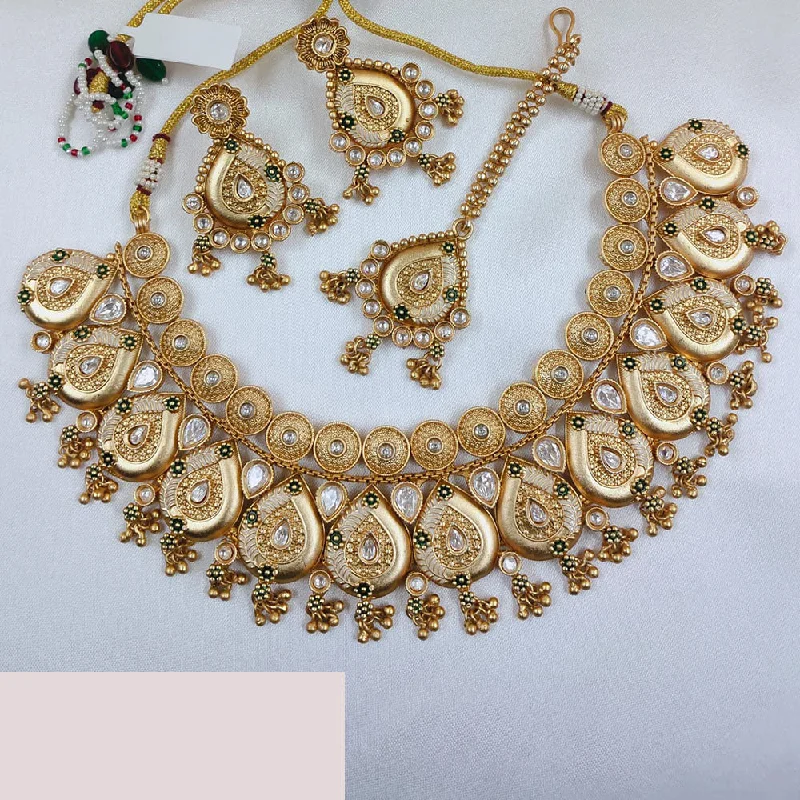 High-End Gold Necklace-Akruti Collection Gold Plated Pota Stone Necklace Set