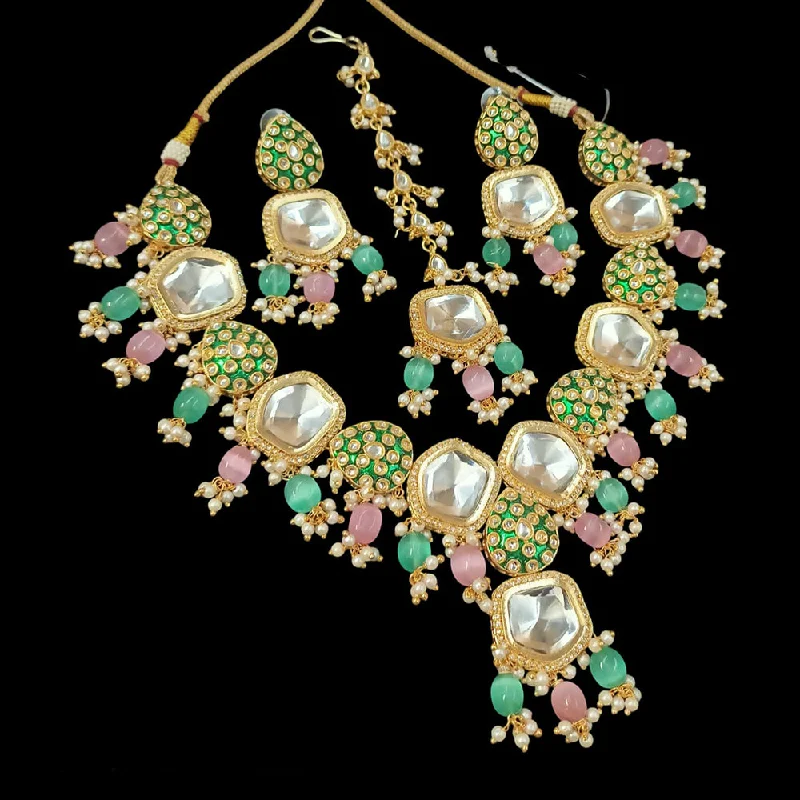 Artistic Crystal Necklace-Padmawati Bangles Gold Plated Kundan Stone Necklace Set