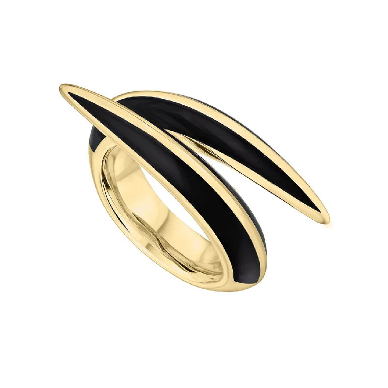 Luxury White Gold Ring-Sabre Deco Crossover Ring - Yellow Gold Vermeil & Black Ceramic