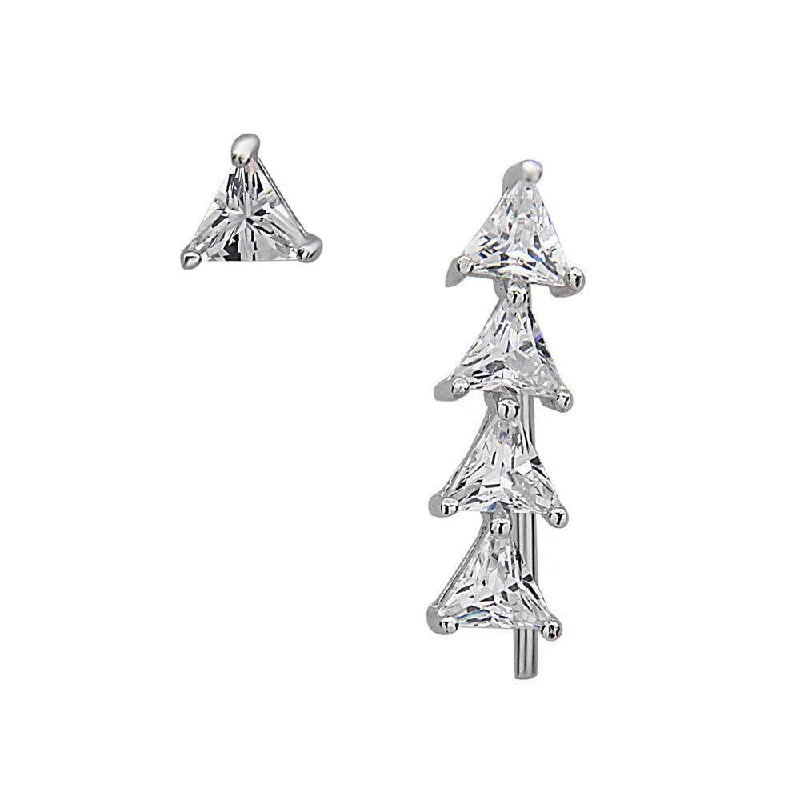 Unique Pearl Earrings-Sterling Silver Triangle CZ Climber Stud Earrings