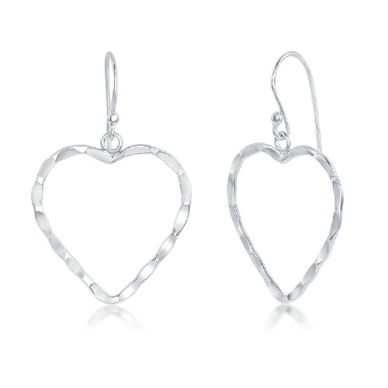 Classic Pearl Stud Earrings-Sterling Silver Hammered Heart Earrings